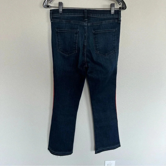 Veronica Beard Carolyn 10” Baby Boot Jeans Midnight Blue Tuxedo Stripe Red - Picture 8 of 12